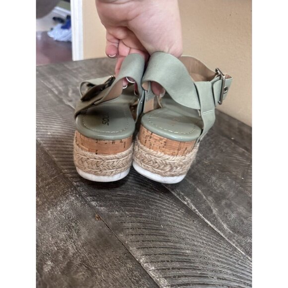 SODA WOMEN WEDGE SANDALS OPEN TOE ANKLE STRAP FLATFORM Size 9 Green - Picture 4 of 5
